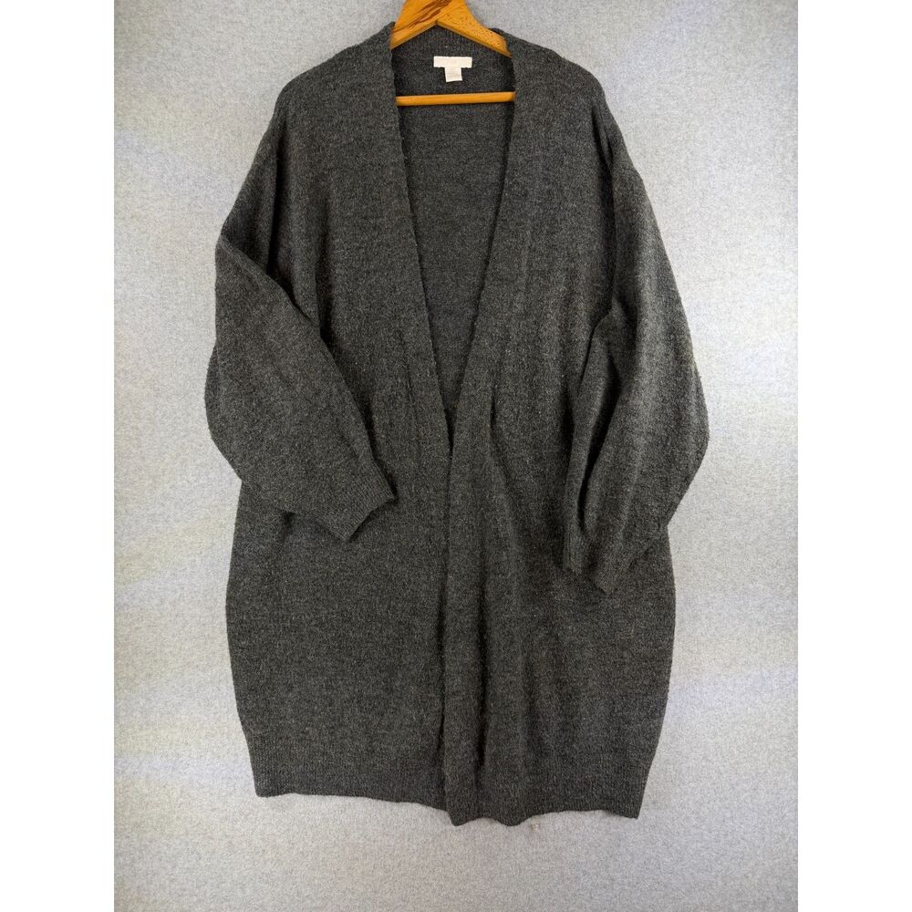 H&M Women’s Large Charcoal Gray Longline Open Front Cardigan Sweater 3731